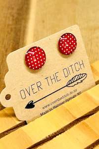 Over The Ditch: Red/White Polka Dot Studs