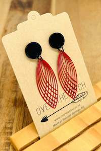 Over The Ditch: Red Pattern With Black Stud Long Dangles