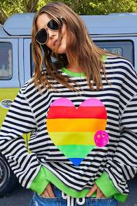 Hoodies Crews: Heart Stripe Waffle Sweat Navy Stripe