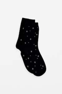 Socks: Socks Black With Mini Silver Stars