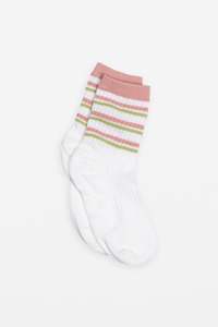 Sock White With Pink And Green Stripe