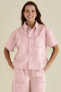 Saffra Short Sleeve Denim Shirt Pink