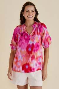 Tees: Joanne Blouse Floral Abstract Print Pink