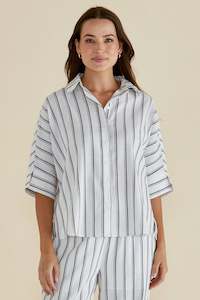 Tees: Lynwood Linen Shirt Black White Stripe