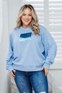 Hoodies Crews: Sequin Cotton Sweater Sky
