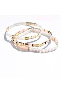 Queen Of Foxes: 9CM Glass Bead Bracelets Blush White + Gold Trio
