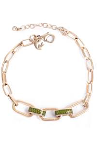 A C Oslo: Green Enamel Jungle Link Bracelet Gold