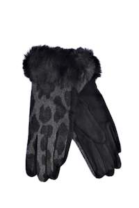 Shackelford Animal Print Glove With Fur Cuff Black