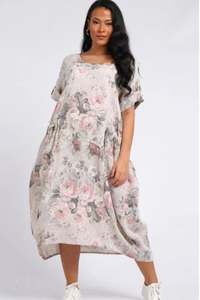 Sophia Floral Linen Dress Sand