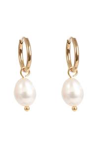 Accessories: Pure Steel Freshwater Pearl Earring Gold
