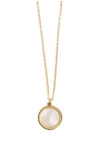 Accessories: Pure Steel Miniature Mother Of Pearl Round Necklace Gold Plated