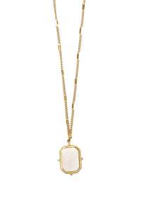 Jewellery 1: Pure Steel Miniature Mother Of Pearl Rectangle Necklace Gold Plated