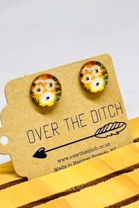 Over The Ditch: Orange Floral Studs