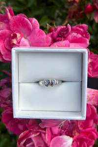 Stones Silver: Double Heart Signet With Pink CZ Ring Sterling Silver