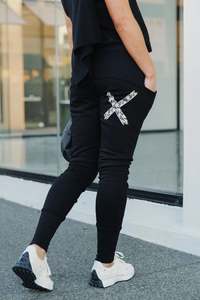 All Clothing: Apartment Pants Winter Weight Black With Graphite Daisy X