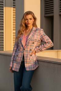 All Clothing: Charlotte Blazer Pink Plaid