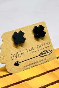 Over The Ditch: Black Cross Studs