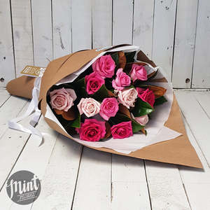 In A Glass Vase Click On Image: Candyfloss Pink Rose Bouquet - One Dozen - 12 Stems