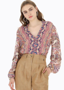 Dixie Fashion: CLEARANCE Fluid Shirt with Exotic Print - Multi