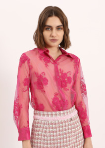 Dixie Fashion: Transparent Effect Shirt with Classic Collar - Fuxia