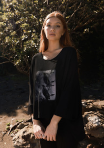 Harper Xavier: CLEARANCE Whimsy Tee - Tui Print on Black