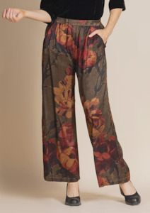 Megan Salmon: Damask Roses Loose Wide Leg Pants - Damask Roses