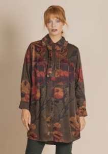 Megan Salmon: Damask Roses Long Austin Shirt - Damask Roses