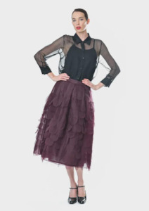 Megan Salmon: CLEARANCE Organza Feathered Ellen Skirt - Raisin
