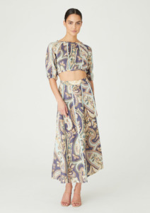 We Are Kindred: CLEARANCE Elsa Midi Skirt - Navy Paisley