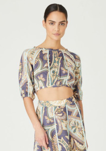 CLEARANCE Elsa Cropped Bodice with Tie Back - Navy Paisley