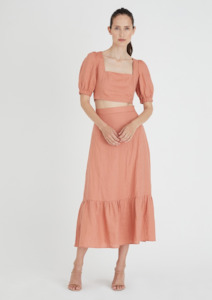 CLEARANCE Lucia Midi Skirt with Ruffle Hem - Terracotta