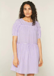CLEARANCE Gingham Print Mini Smock Dress with Ruffles - Violet