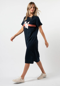 Clothing Sale: Maxie T Shirt Dress - Navy Rose Floral with Stripe