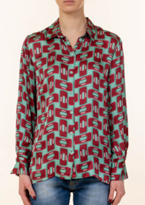 Dixie Fashion: CLEARANCE Retro Print Button Down Shirt - Verde / Acqua