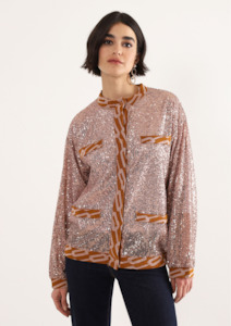Dixie Fashion: CLEARANCE Sequinned Jacket with Knit Details - Cipria