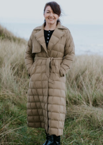 Autumn Winter 2024: Maisey Stretch Down Trench Coat - Mushroom