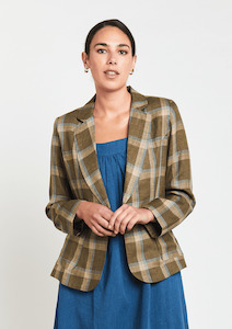 Dublin Linen Blazer - Olive Check