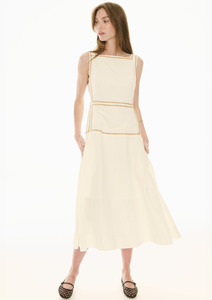 All Clothing: Marlin Raffia Trim Dress - Ivory