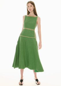 Marlin Raffia Trim Dress - Green