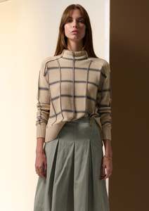 Sable Funnel Neck Knit - Pebble / Ink