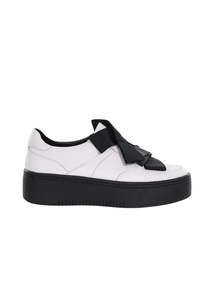 Yoko Sneaker - White / Black Ribbon / Black Sole