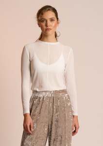 Neris: Mesh Encore Top - Rice