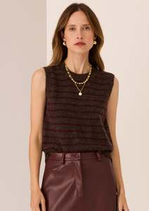 All Clothing: Carmel Striped Vest - Choc / Merlot