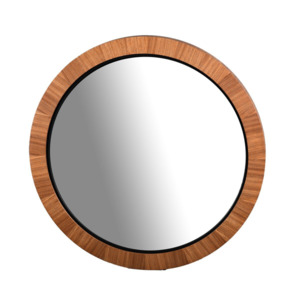 Wall Decor Mirrors: Teak & Black Round Wall Hanging Mirror - teak