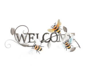 Metal Wall Art Hanging: Bee Welcome Sign - Metal Wall Hanging