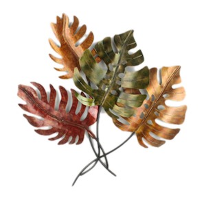Leaves Decorative Metal Art Wall Hanging - Red, green, gold