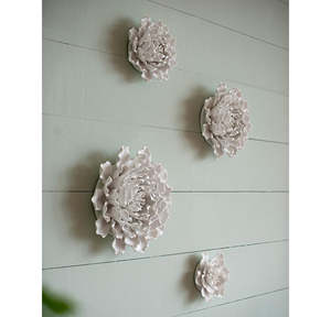 Wall Decor Wall Plaques: Ceramic 3D Flower Wall Hanging Decor Small - Cream