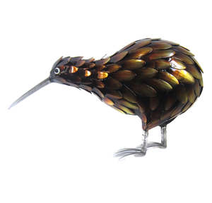Animal Figurines Statues Nz: Kiwi Bird Feeding Metal Free Standing - large