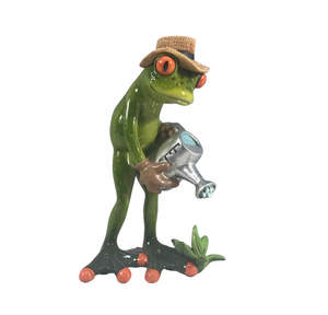 Animal Figurines Statues Nz: Funky Frog with Watering Can - Polyresin
