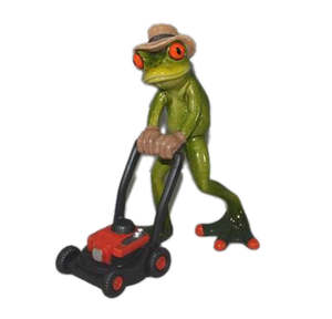 Funky Frog with Lawn Mower - Polyresin